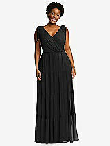 Alt View 1 Thumbnail - Black Bow-Shoulder Faux Wrap Maxi Dress with Tiered Skirt