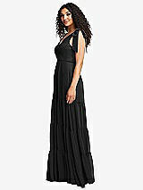 Side View Thumbnail - Black Bow-Shoulder Faux Wrap Maxi Dress with Tiered Skirt