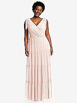 Alt View 1 Thumbnail - Blush Bow-Shoulder Faux Wrap Maxi Dress with Tiered Skirt