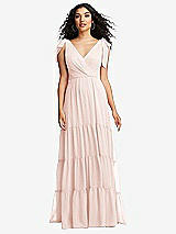 Front View Thumbnail - Blush Bow-Shoulder Faux Wrap Maxi Dress with Tiered Skirt