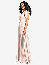 Side View Thumbnail - Blush Bow-Shoulder Faux Wrap Maxi Dress with Tiered Skirt