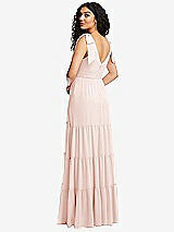 Rear View Thumbnail - Blush Bow-Shoulder Faux Wrap Maxi Dress with Tiered Skirt