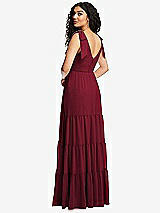 Rear View Thumbnail - Burgundy Bow-Shoulder Faux Wrap Maxi Dress with Tiered Skirt