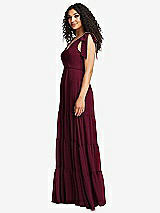Side View Thumbnail - Cabernet Bow-Shoulder Faux Wrap Maxi Dress with Tiered Skirt