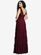 Rear View Thumbnail - Cabernet Bow-Shoulder Faux Wrap Maxi Dress with Tiered Skirt
