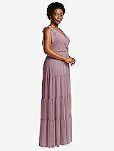Alt View 2 Thumbnail - Dusty Rose Bow-Shoulder Faux Wrap Maxi Dress with Tiered Skirt