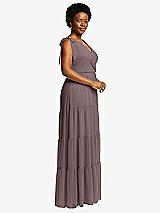 Alt View 2 Thumbnail - French Truffle Bow-Shoulder Faux Wrap Maxi Dress with Tiered Skirt