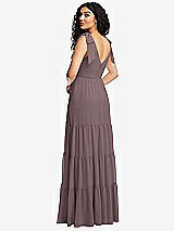 Rear View Thumbnail - French Truffle Bow-Shoulder Faux Wrap Maxi Dress with Tiered Skirt