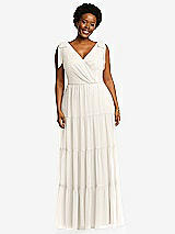 Alt View 1 Thumbnail - Ivory Bow-Shoulder Faux Wrap Maxi Dress with Tiered Skirt