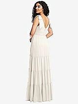 Rear View Thumbnail - Ivory Bow-Shoulder Faux Wrap Maxi Dress with Tiered Skirt