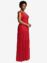 Alt View 2 Thumbnail - Parisian Red Bow-Shoulder Faux Wrap Maxi Dress with Tiered Skirt