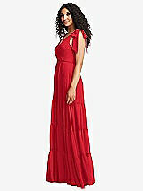 Side View Thumbnail - Parisian Red Bow-Shoulder Faux Wrap Maxi Dress with Tiered Skirt