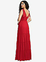 Rear View Thumbnail - Parisian Red Bow-Shoulder Faux Wrap Maxi Dress with Tiered Skirt