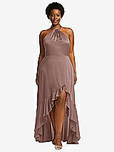 Front View Thumbnail - Sienna Tie-Neck Halter Maxi Dress with Asymmetric Cascade Ruffle Skirt