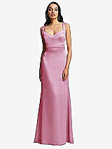 Front View Thumbnail - Powder Pink Framed Bodice Criss Criss Open Back A-Line Maxi Dress
