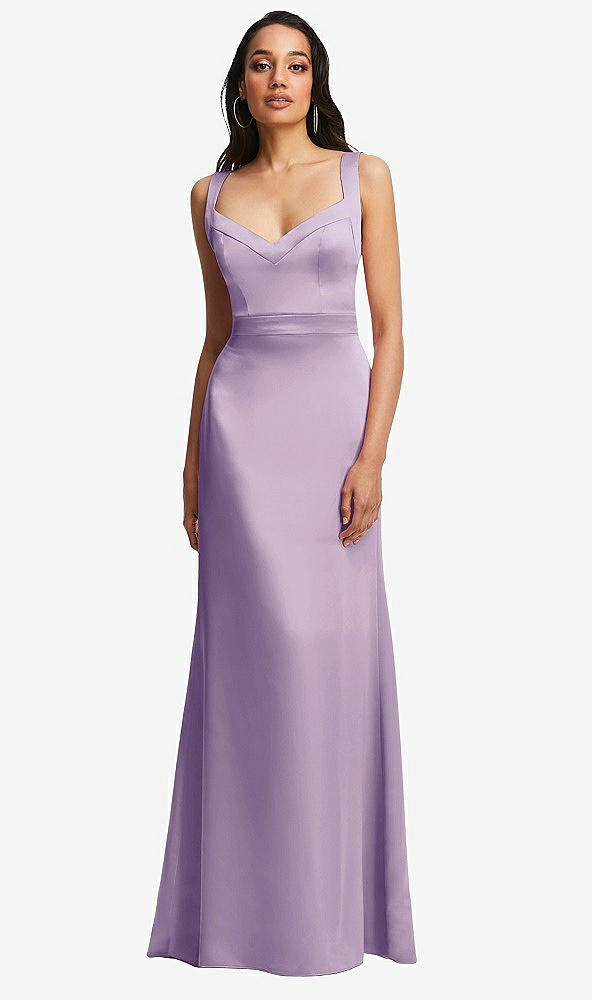 Front View - Pale Purple Framed Bodice Criss Criss Open Back A-Line Maxi Dress