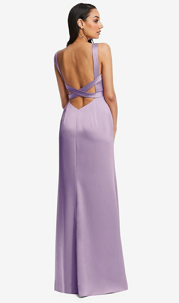 Back View - Pale Purple Framed Bodice Criss Criss Open Back A-Line Maxi Dress