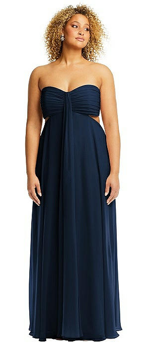 Strapless Empire Waist Cutout Maxi Dress with Covered Button Detail