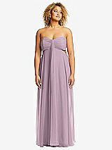 Front View Thumbnail - Suede Rose Strapless Empire Waist Cutout Maxi Dress with Covered Button Detail