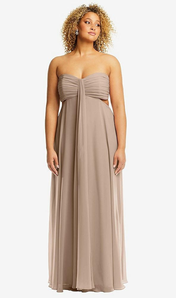 Front View - Topaz Strapless Empire Waist Cutout Maxi Dress with Covered Button Detail