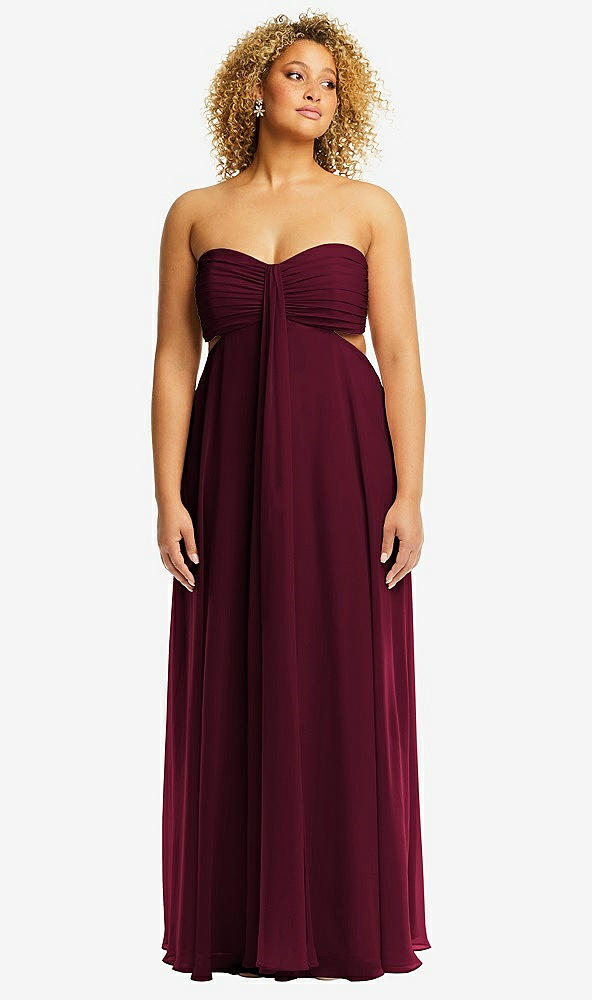 Front View - Cabernet Strapless Empire Waist Cutout Maxi Dress with Covered Button Detail
