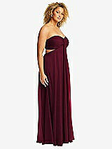 Side View Thumbnail - Cabernet Strapless Empire Waist Cutout Maxi Dress with Covered Button Detail