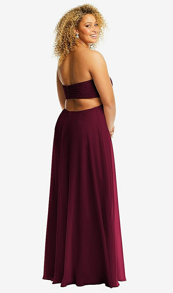 Back View - Cabernet Strapless Empire Waist Cutout Maxi Dress with Covered Button Detail