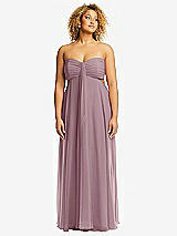 Front View Thumbnail - Dusty Rose Strapless Empire Waist Cutout Maxi Dress with Covered Button Detail
