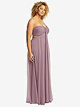 Side View Thumbnail - Dusty Rose Strapless Empire Waist Cutout Maxi Dress with Covered Button Detail