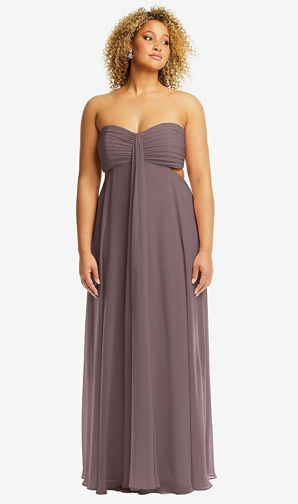 Front View - French Truffle Strapless Empire Waist Cutout Maxi Dress with Covered Button Detail