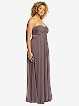 Side View Thumbnail - French Truffle Strapless Empire Waist Cutout Maxi Dress with Covered Button Detail