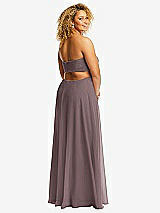 Rear View Thumbnail - French Truffle Strapless Empire Waist Cutout Maxi Dress with Covered Button Detail