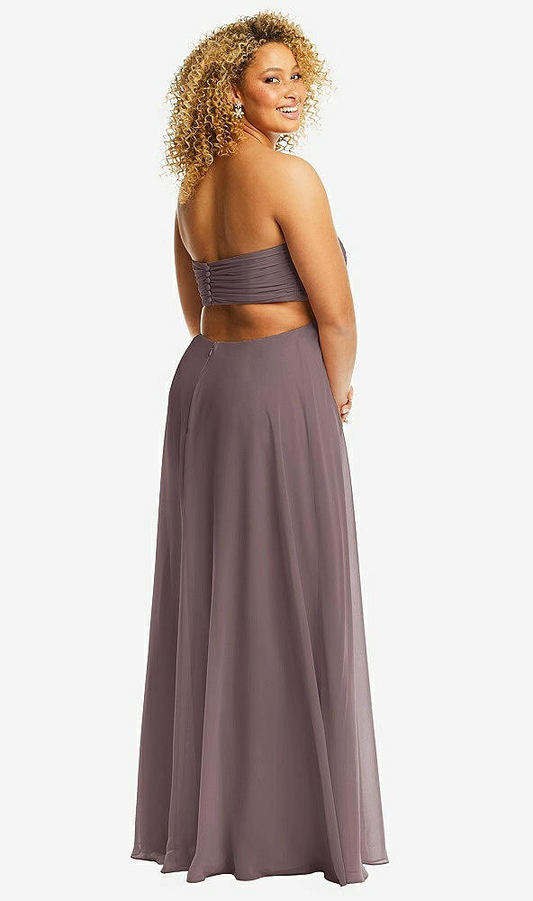 Back View - French Truffle Strapless Empire Waist Cutout Maxi Dress with Covered Button Detail