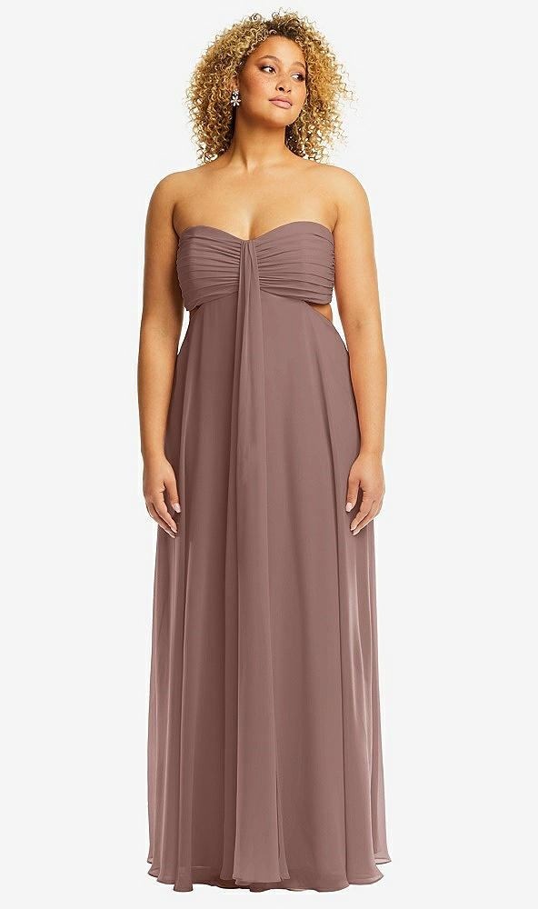 Front View - Sienna Strapless Empire Waist Cutout Maxi Dress with Covered Button Detail