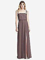Front View Thumbnail - French Truffle Skinny Tie-Shoulder Ruffle-Trimmed Blouson Maxi Dress