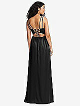 Rear View Thumbnail - Black Dual Strap V-Neck Lace-Up Open-Back Maxi Dress