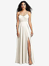 Front View Thumbnail - Ivory Dual Strap V-Neck Lace-Up Open-Back Maxi Dress