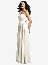 Side View Thumbnail - Ivory Dual Strap V-Neck Lace-Up Open-Back Maxi Dress