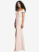 Side View Thumbnail - Blush Cuffed Off-the-Shoulder Pleated Faux Wrap Maxi Dress