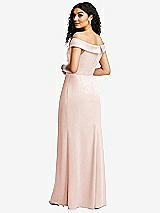 Rear View Thumbnail - Blush Cuffed Off-the-Shoulder Pleated Faux Wrap Maxi Dress