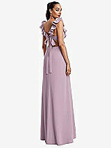 Rear View Thumbnail - Suede Rose Ruffle-Trimmed Neckline Cutout Tie-Back Trumpet Gown