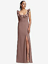 Front View Thumbnail - Sienna Ruffle-Trimmed Neckline Cutout Tie-Back Trumpet Gown