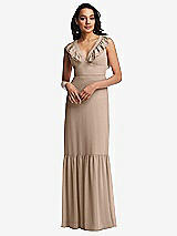 Front View Thumbnail - Topaz Tiered Ruffle Plunge Neck Open-Back Maxi Dress with Deep Ruffle Skirt