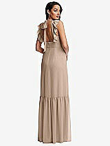 Rear View Thumbnail - Topaz Tiered Ruffle Plunge Neck Open-Back Maxi Dress with Deep Ruffle Skirt
