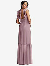 Rear View Thumbnail - Dusty Rose Tiered Ruffle Plunge Neck Open-Back Maxi Dress with Deep Ruffle Skirt