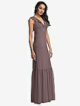 Side View Thumbnail - French Truffle Tiered Ruffle Plunge Neck Open-Back Maxi Dress with Deep Ruffle Skirt