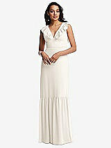 Front View Thumbnail - Ivory Tiered Ruffle Plunge Neck Open-Back Maxi Dress with Deep Ruffle Skirt