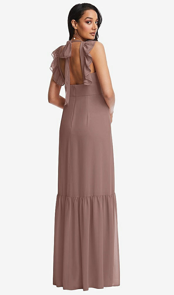 Back View - Sienna Tiered Ruffle Plunge Neck Open-Back Maxi Dress with Deep Ruffle Skirt