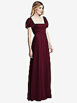 Side View Thumbnail - Cabernet Regency Empire Waist Puff Sleeve Chiffon Maxi Dress