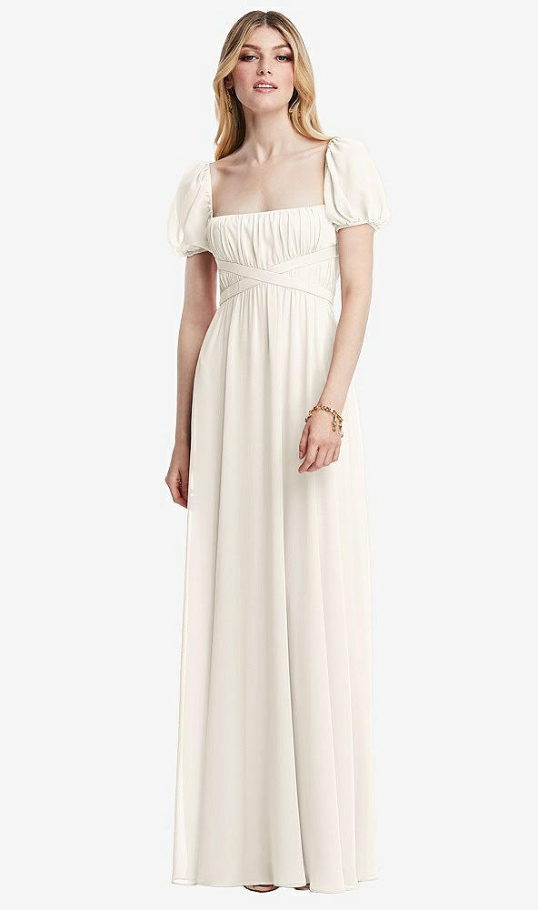 Front View - Ivory Regency Empire Waist Puff Sleeve Chiffon Maxi Dress